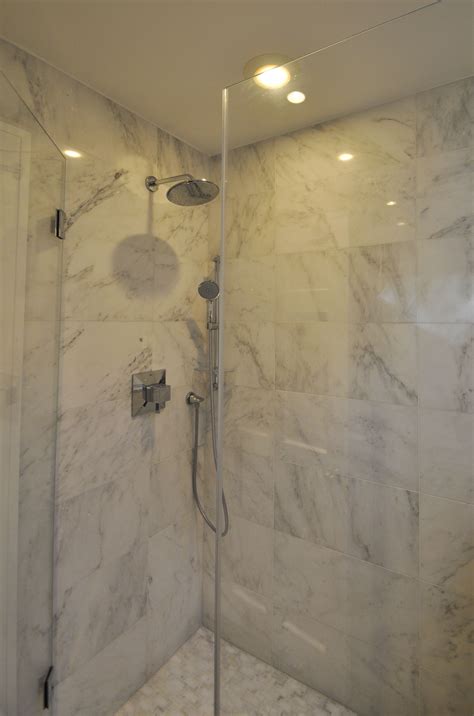 Marble Shower Stall With Frameless Shower Doors Frameless Shower