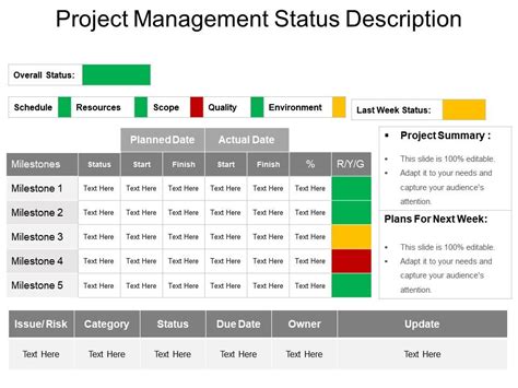 Project Management Status Description Powerpoint Slide