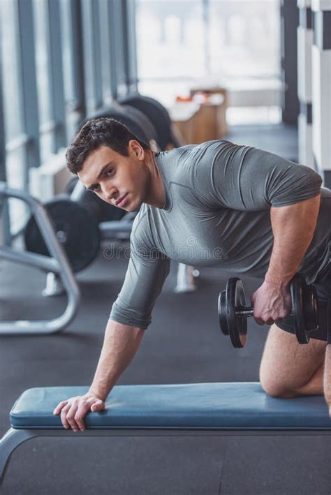 Man In Gym Stock Image Image Of Attractive Happy Biceps 239345663