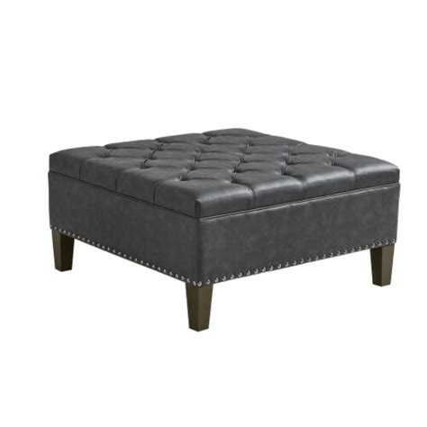 Madison Park Lindsey Tufted Square Cocktail Ottoman With Charcoal Mp