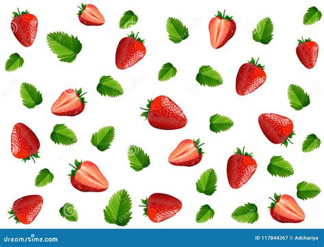 Strawberry Seamless Pattern Isolated On White Background Vector Stock