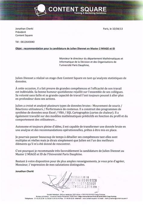 Lettre De Recommandation Cs