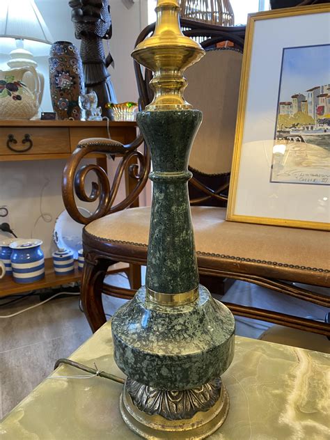 Green Marble And Brass Table Lamp Orakei Objet Antiques Art