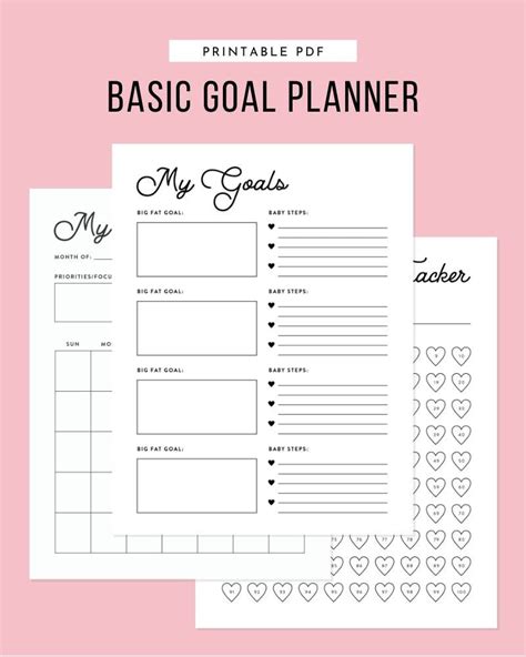 Basic Goal Planner Yearly Monthly Weekly Daily Goal Planner Printable
