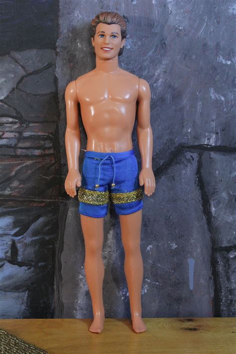 Vintage Splash N Color Ken Doll With Blue Gold Swim Trunks Shorts