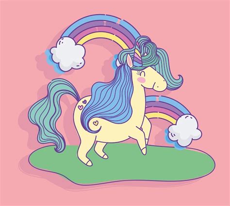 Unicorn Sitting In The Flowers Rainbow Magical Fantasy Cute Cartoon