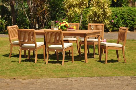Teak Dining Set 6 Seater 7 Pc 71 Rectangle Table And 6 Stacking Arbor