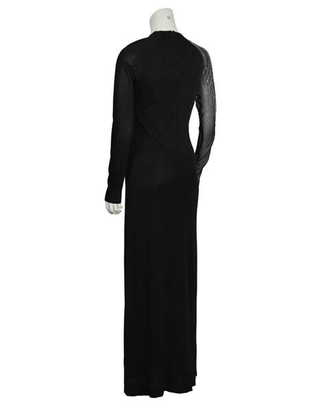 Black Gown With Illusion Beaded Sleeve Vintage Couture
