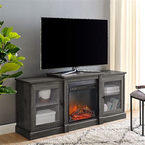 Classic Tiered Top Fireplace TV Console In Slate Grey Walker Edison W FPTTSG