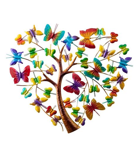 Handcrafted Colorful Metal Butterfly Heart Tree Wall Art All Wall Art