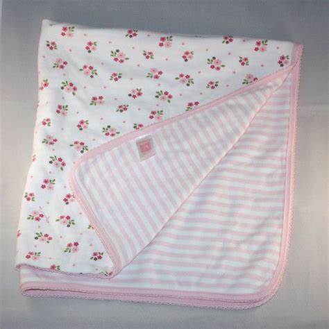 Carters Pink And White Stripes Flowers Baby Blanket Pink And White