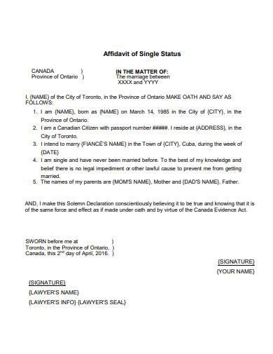 Affidavit Of Status
