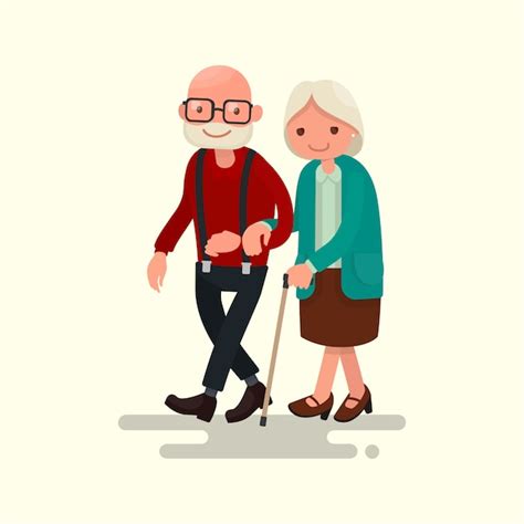 Couple De Personnes âgées Marchant Illustration Vecteur Premium