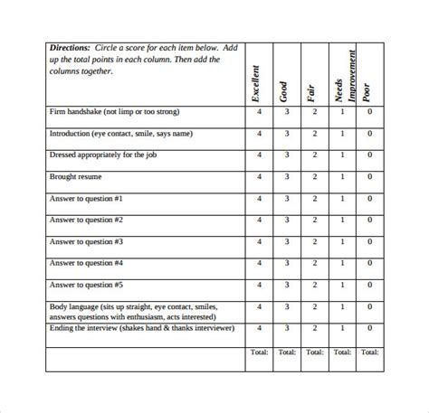 Free 10 Sample Interview Score Sheet Templates In Pdf Ms Word Excel