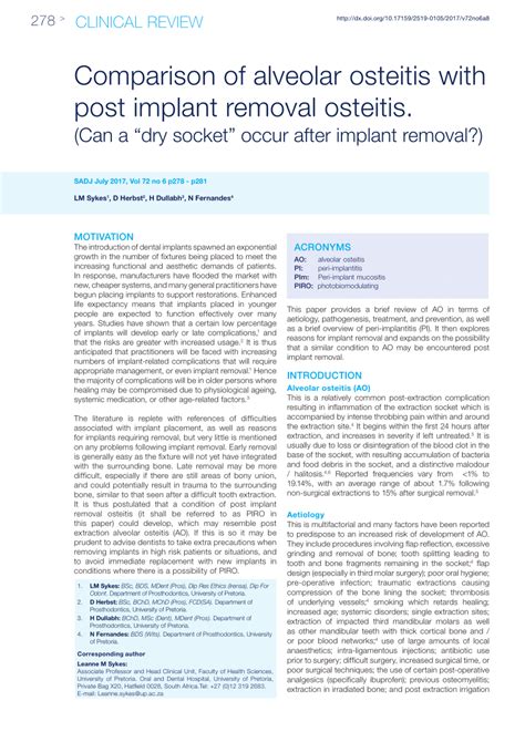 Pdf Comparison Of Alveolar Osteitis With Post Implant Removal