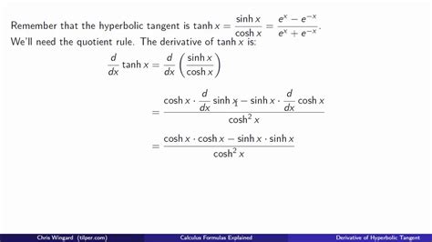 Calc Formulas Hyperbolic Tangent Derivative Youtube