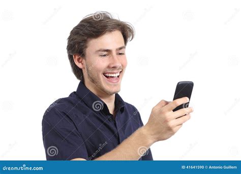 Man Laughing Texting On The Mobile Phone Stock Photo Image Of Generic