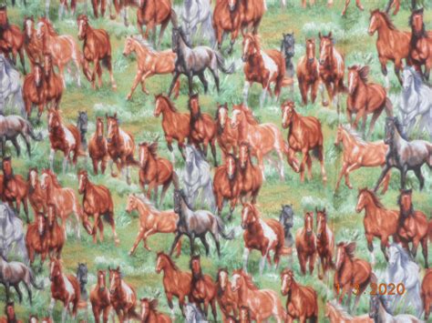 New Wild And Free Horses Allover On Green 100 Cotton Fabric By Etsy