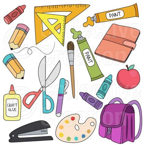 Back To School Supplies Digital Clip Art Clipart Set Personal And