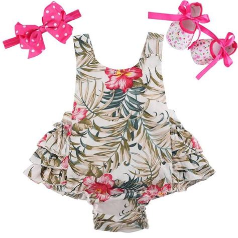 3 Pieces Set Baby Girl Clothes Newborn Bow Headband Floral Shoes Set