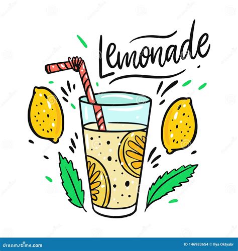 Glass Of Lemonade Hand Drawn Vector Illustration And Lettering Cartoon