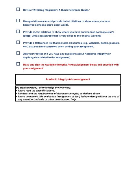 Academic Integrity Checklist Assignments Review Avoiding Plagiarism