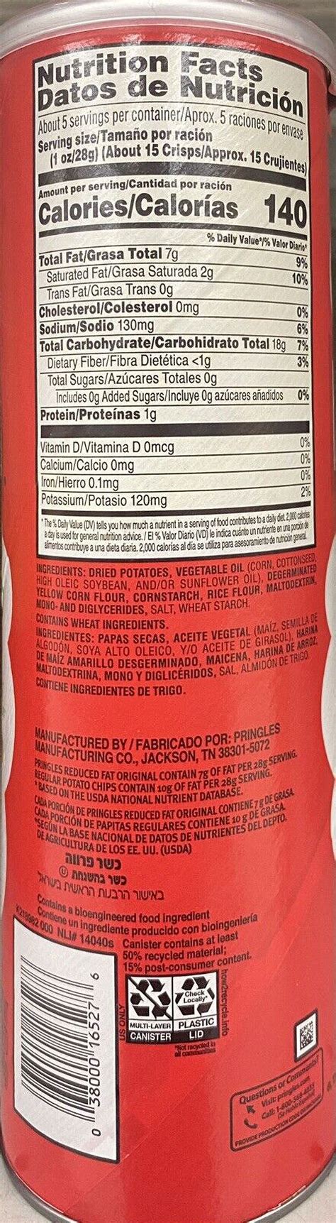 Pringles Original Reduced Fat Flavored Potato Chips Crisps 49 Oz Can