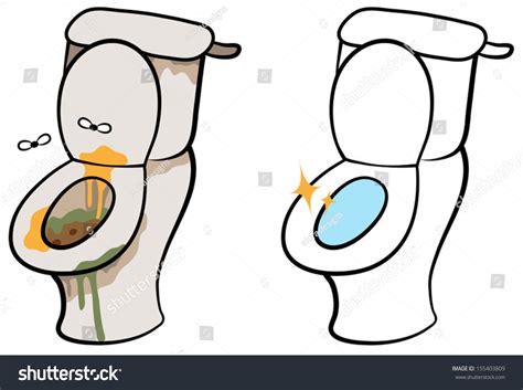 Cartoon Vector Illustration Of Dirty And Smelly Toilet And Clean