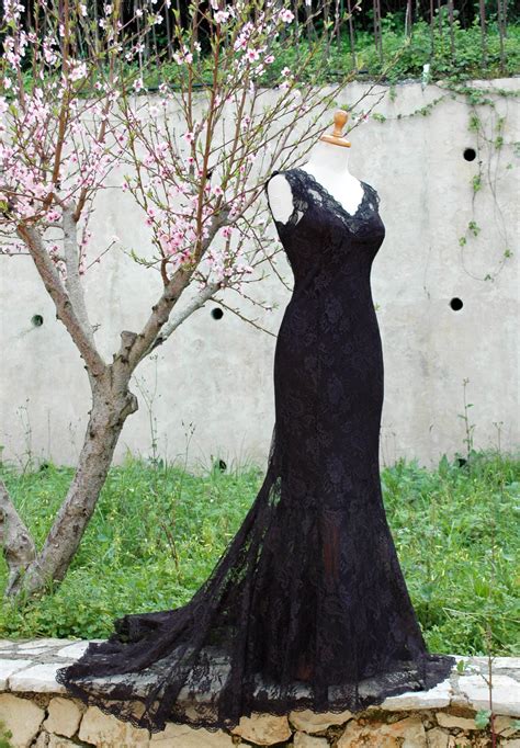 Black Wedding Dress Mermaid Bridal Dress Lace Wedding Dress Etsy