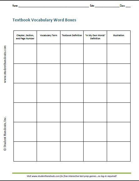 Free Printable Vocabulary Blank Worksheets Learning How To Read