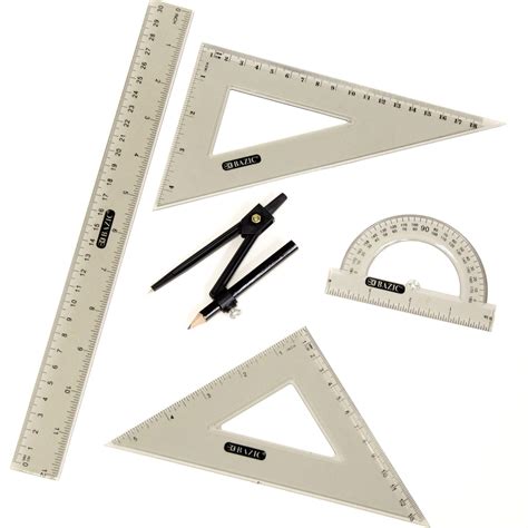 Bazic 4 Piece Geometry Ruler Combination Sets W Compass Bazic Products