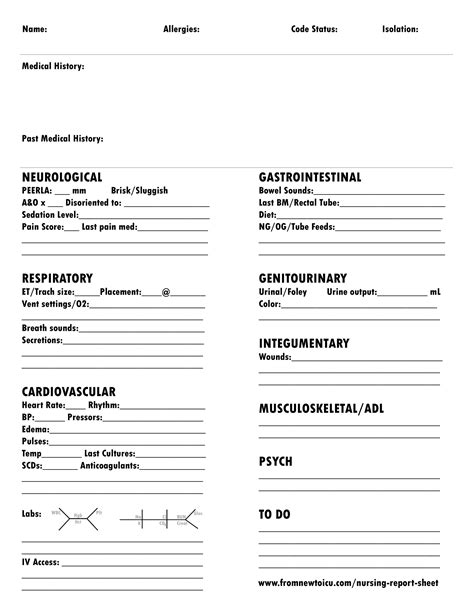 Nursing Report Sheet — From New To Icu