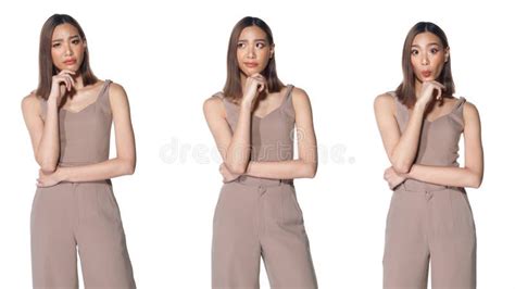 Asian Woman Half Body Portrait Express Feeling Emotion Isolated Stock