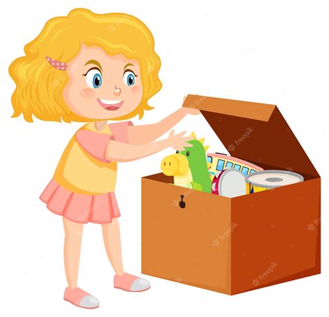 Premium Vector A Girl Putting Her Toy Into The Box