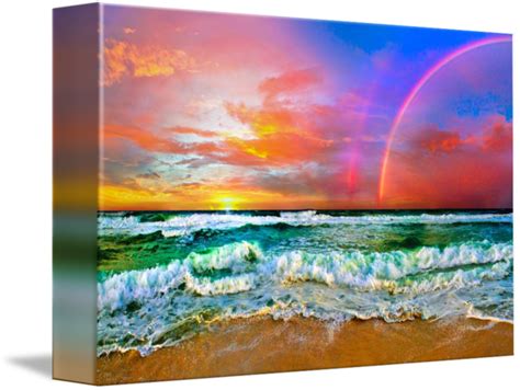 Beach Rainbow Colorful Ocean Wave Sunset By Eszra Tanner