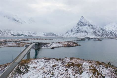 Aerial View Of Bridge And Road In Lofoten Islands Nordland County