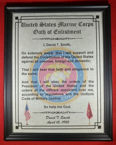 Oath Of Enlistment Certificate Us Marines Personalized With Etsy