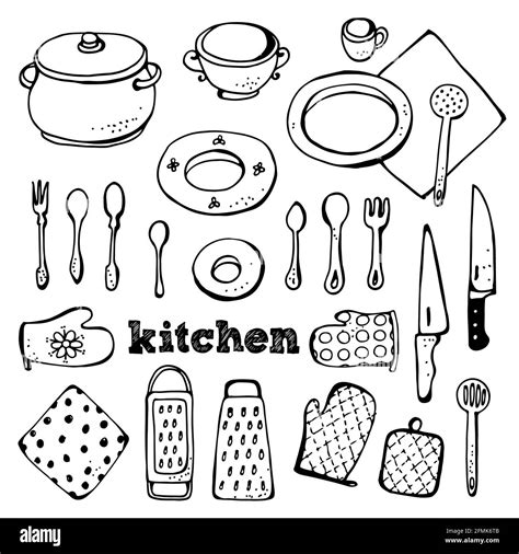 Kitchen Vector Set Collection Of Hand Drawn Kitchen Related Objects