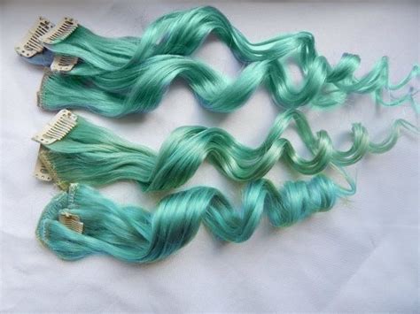 Set Of 4 Human Hair Extensions Deep Turquoise Sea Double Etsy Human