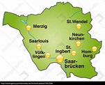 Karte von Saarland als Übersichtskarte in Grün - Stock Photo ...
