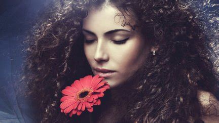 Women Model Curly Hair Face Long Hair Brunette Flowers Plants