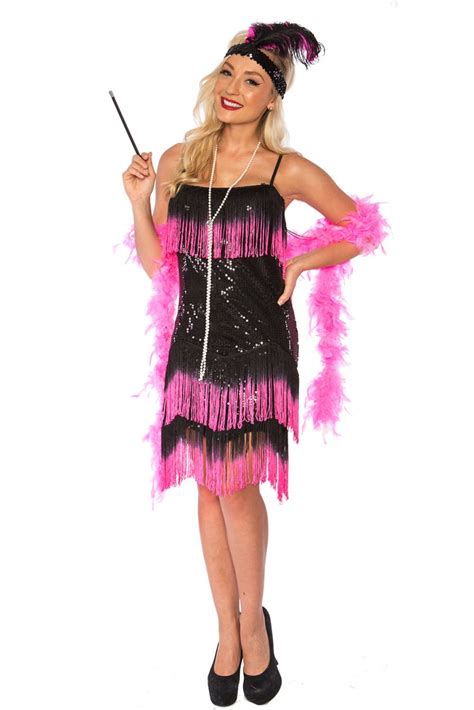 deluxe ladies 20s 1920s charleston flapper black pink costume fancy dress au womens chicago