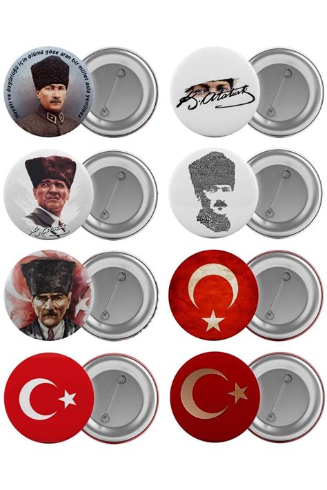 Saturn Atatürk Ve Türk Bayrağı Çanta Rozeti Seti 8 Adet En Büyük Boy 5