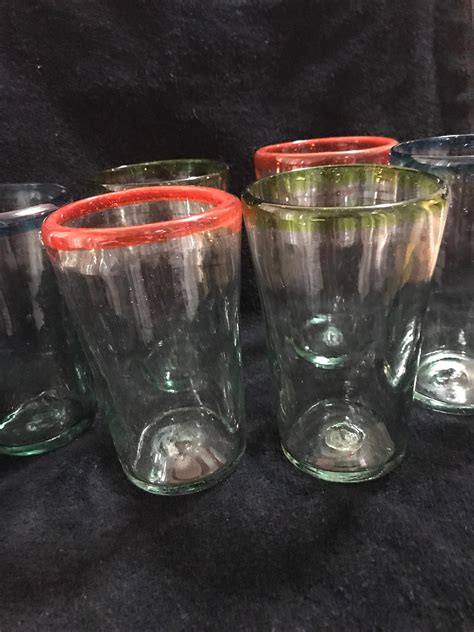 Vintage Blown Glass Drinking Glasses Set Of 6 Mexican Glass Etsy Mexican Glass Glass