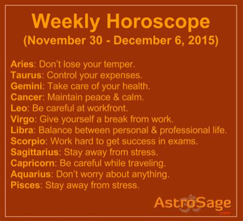 The 30th of december is a date when hope needs to materialize in order for frustration to fade, and people born on this date learn that their responsibility. AstroSage Magazine: Weekly Horoscope (November 30 ...
