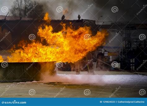 Catastrophe Accident Gasoline Fire Industry Collecting Tank Stock Image