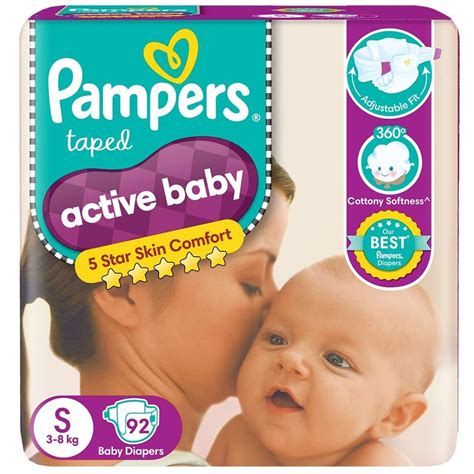 Pampers Active Baby Taped Diapers Small S 92 Count Age Group Newly