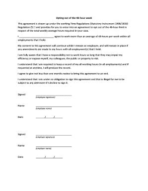 Hour Working Opt Out Form Fill And Sign Printable Template Online