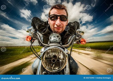 Funny Biker Racing On The Road Stock Photo Image Of Motorbike Fresco