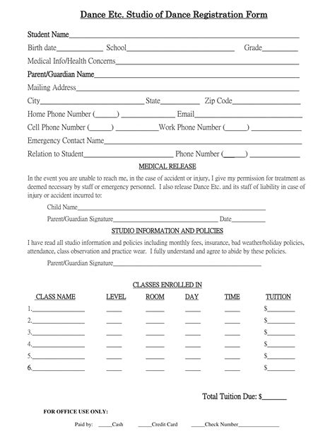 Free 12 Dance Registration Forms In Pdf Pdf Ms Word Excel